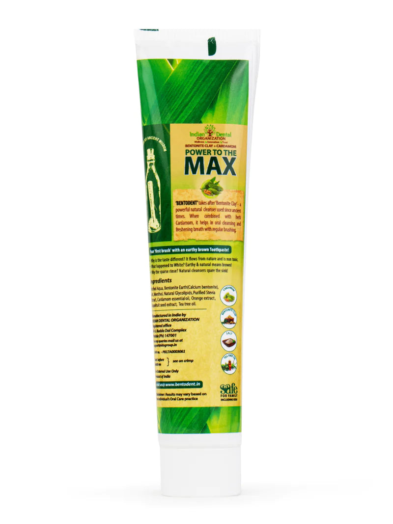 Toothpaste | Cardamom - Vegan, Gluten Free, Glycerin Free, Fluoride Free & No Added Artificial Colors - Bentodent - 100gm