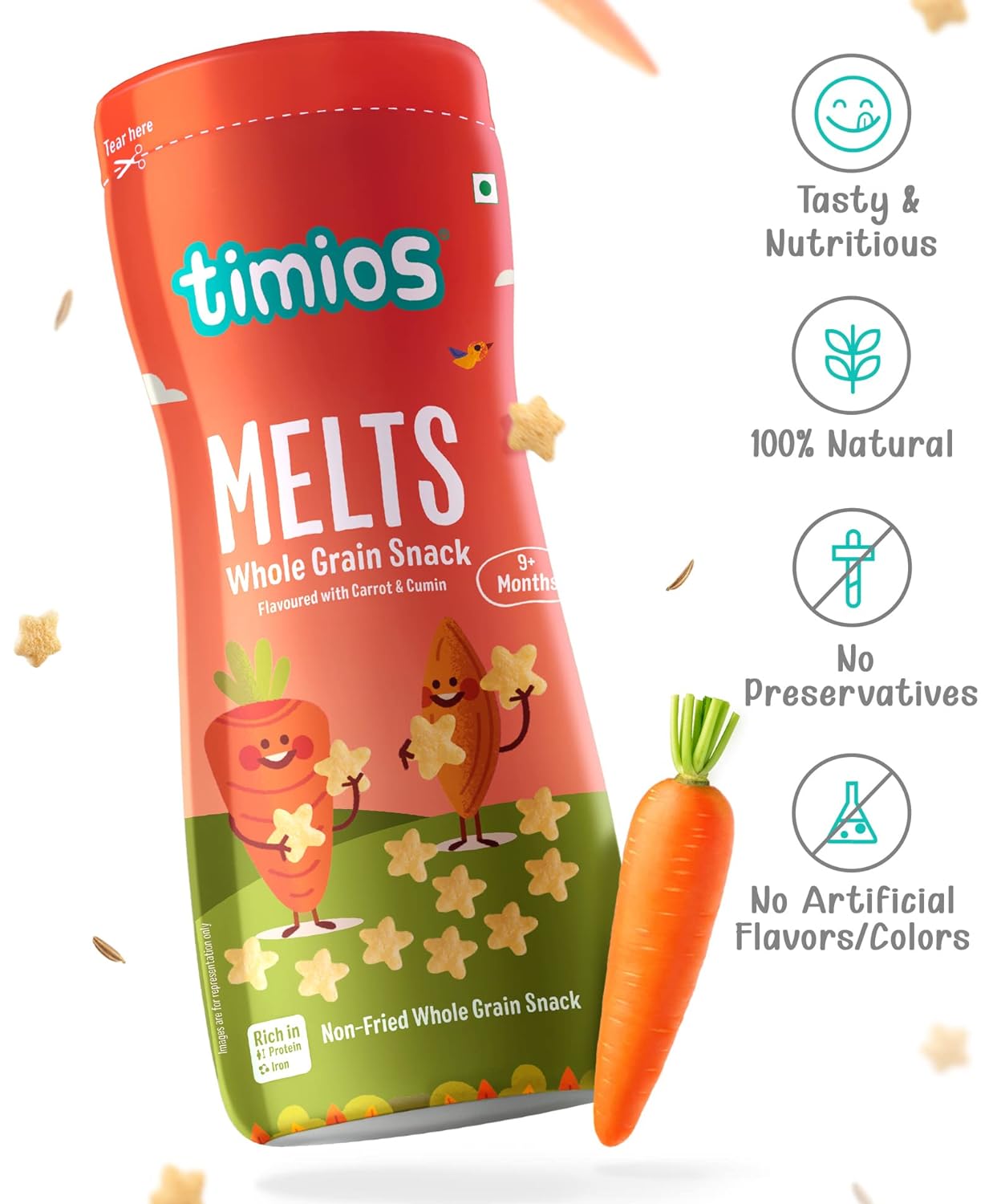 Carrot & Cumin Melts for Babies – Low Sugar & Low Salt - Timios – 50gm