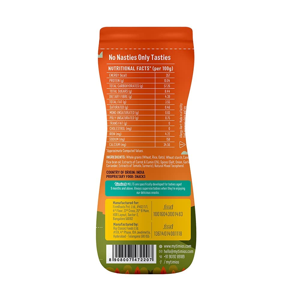 Carrot & Cumin Melts for Babies – Low Sugar & Low Salt - Timios – 50gm