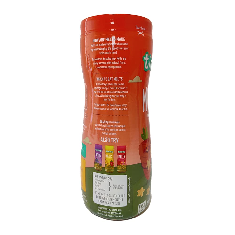 Carrot & Cumin Melts for Babies – Low Sugar & Low Salt - Timios – 50gm