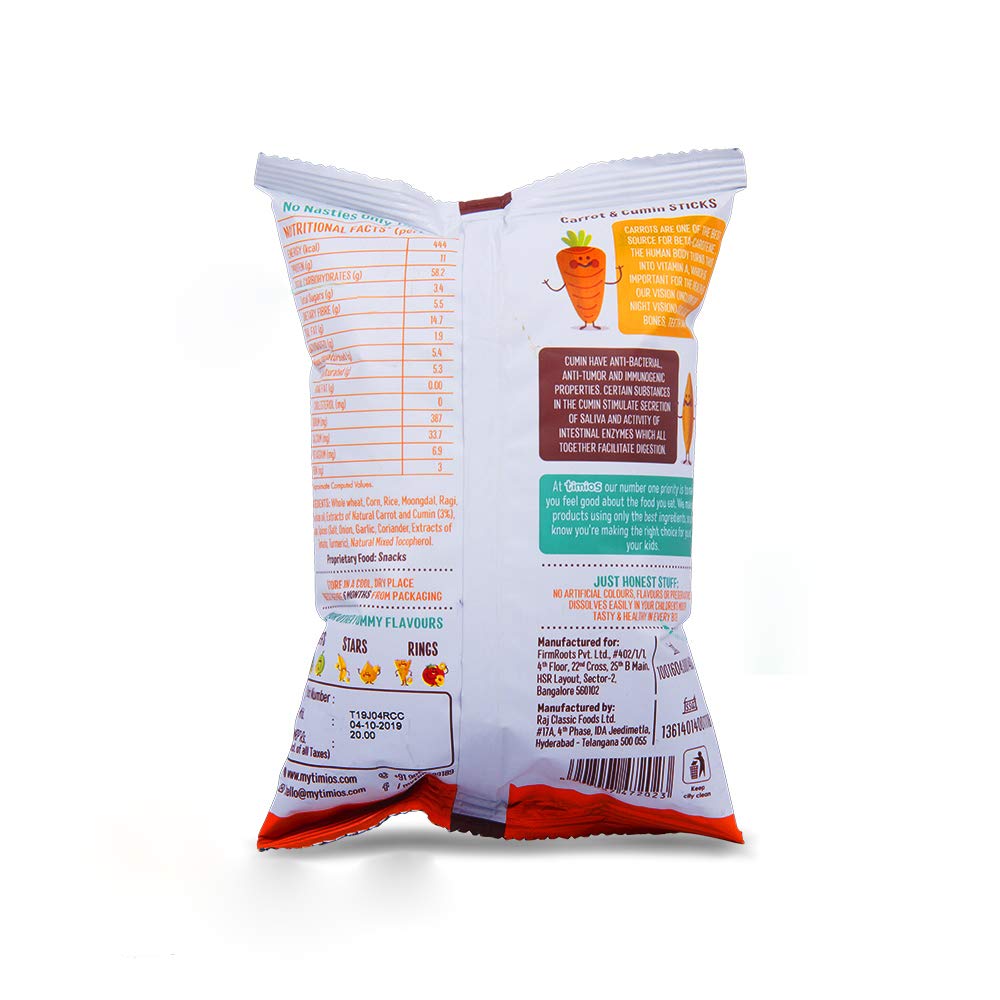 Carrot & Cumin – Whole Grain, Not Fried, Rich In Protein, Low On Salt And Sugars - Teething Stick – Timios – 30gms