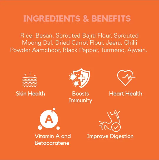 Flour | Carrot Chilla Flour - 100% Whole Grain - Naturally Gluten Free, Preservatives Free, High In Vitamin A - Earthy Origins - 250gm