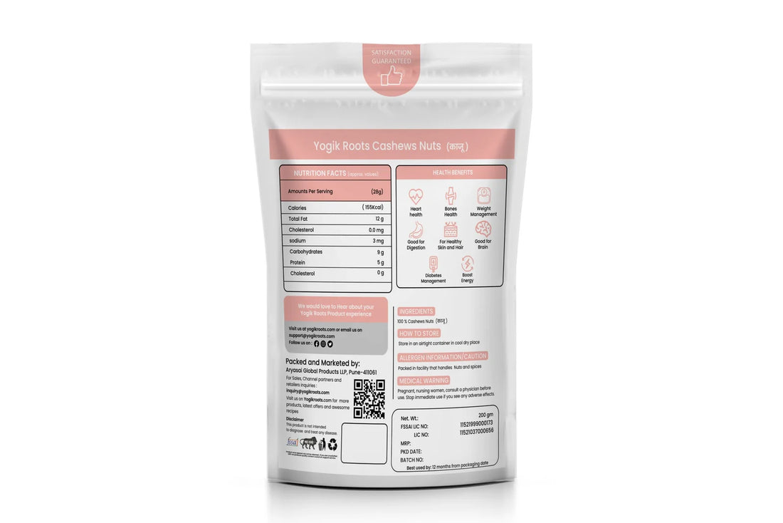 Cashew Nuts | Jumbo (Konkan King) – Maharashtra – Rich Source Of Protein – Naturally Harvested – Gluten Free, Non GMO, No Added Preservatives & Residue Free – Yogik Roots – 500gm