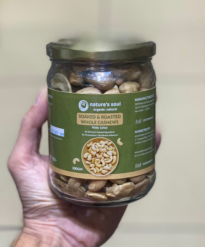 Cashew | Whole - Soaked & Roasted - Mildly Salted - No Oil Used - Natural Ingredients - Preservatives Free & No Flavour Enhancer - Nature&