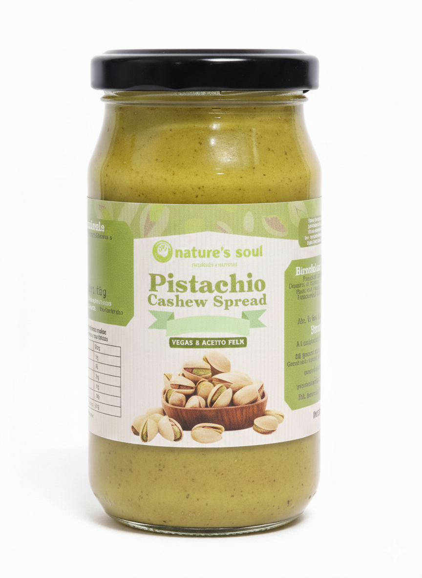 Pistachio Cashew Spread | Pistachio Butter – Made With Organic Ingredients – Vegan, Gluten Free, No Flavour Enhancers, No Emulsifiers And Stabilisers Or No Artificial Ingredients – Nature’s Soul – 200gm