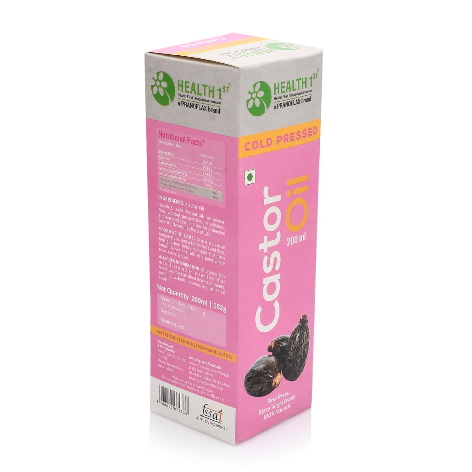 Castor Oil - Cold Pressed - Health 1st - 200ml