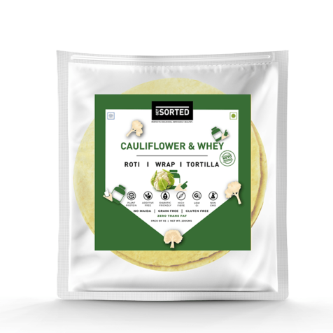 Tortilla | Cauliflower & Whey Protein Roti – Vegan, Gluten Free, No Maida, Diabetic Friendly & No Additives – Get Sorted - Pack Of 5