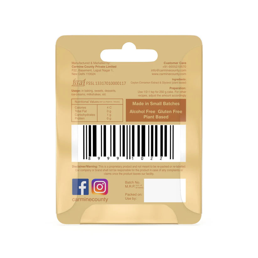 Ceylon Cinnamon Extract | All Natural – Vegan, Gluten Free, Alcohol Free, No added Sugar & No Artificial Ingredients – Carmine County – 10ml