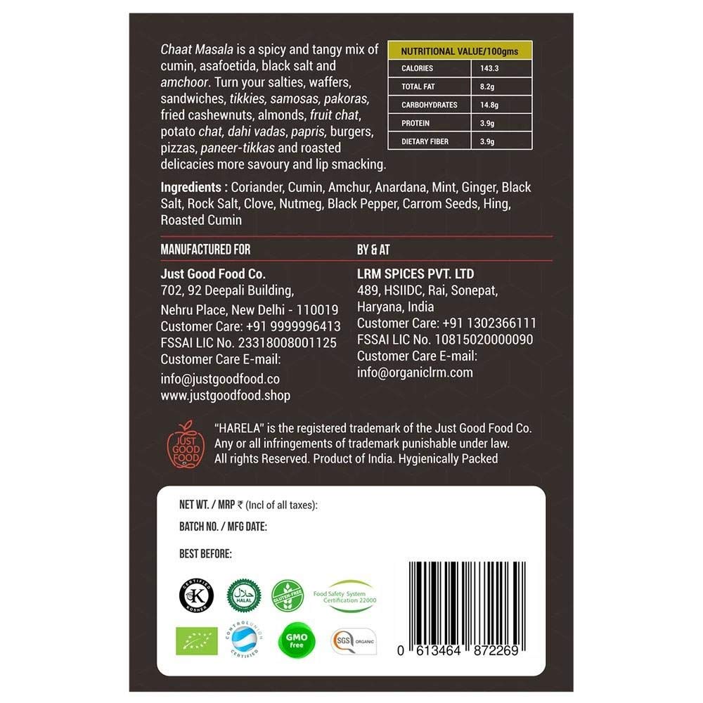 Chaat Masala Powder | Certified Organic - Cold Pressed & Steam Sterilized - No Additives & No Added Preservatives - Harela - 100gms