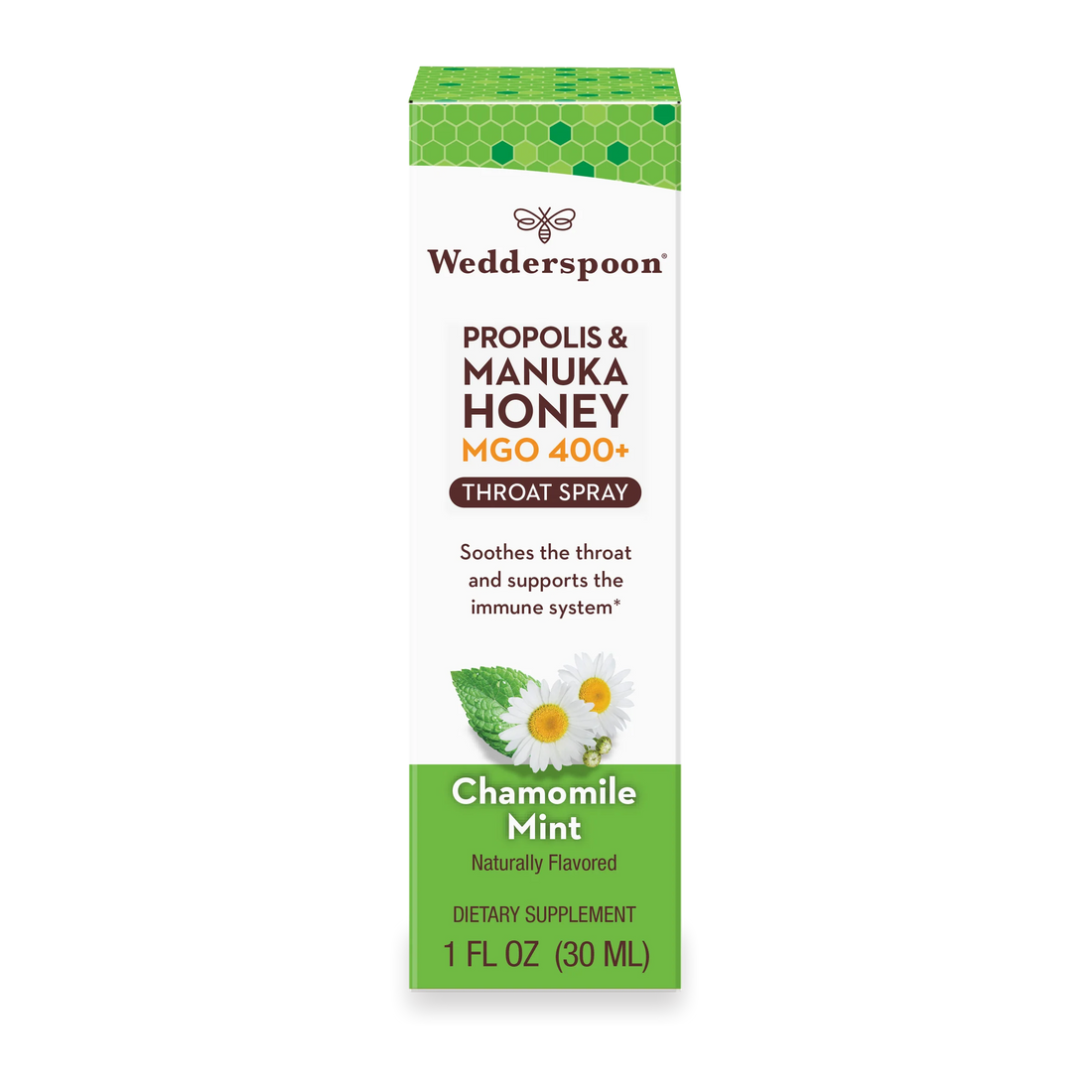 Manuka Honey and Propolis - MGO 400+ - Throat Spray - Chamomile Mint - Natural Flavoured - Wedderspoon - 30ml
