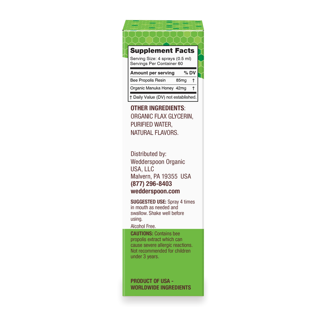 Manuka Honey and Propolis - MGO 400+ - Throat Spray - Chamomile Mint - Natural Flavoured - Wedderspoon - 30ml