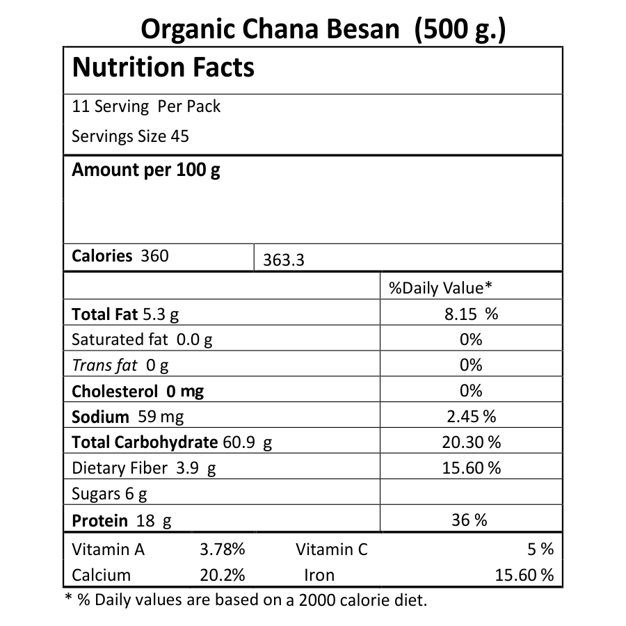 Chana Besan - USDA Organic - Just Organik - 500gm