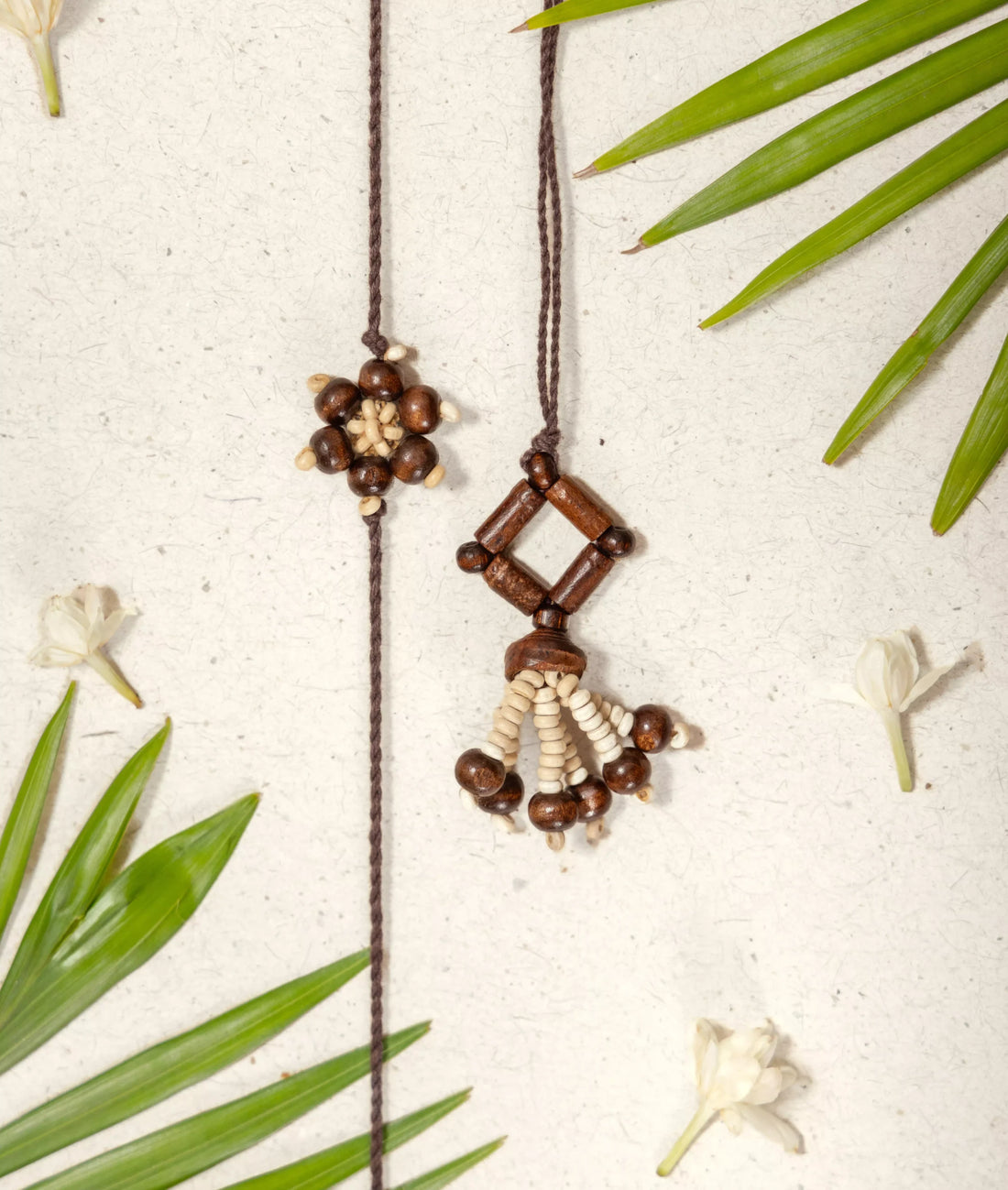 Rakhi | Chandan Phool Lumba (Made From Cotton, Jute, Wooden beads & With Pressed Flower Petals) – Handcrafted – Eco Friendly – Nature’s Soul - Single Piece