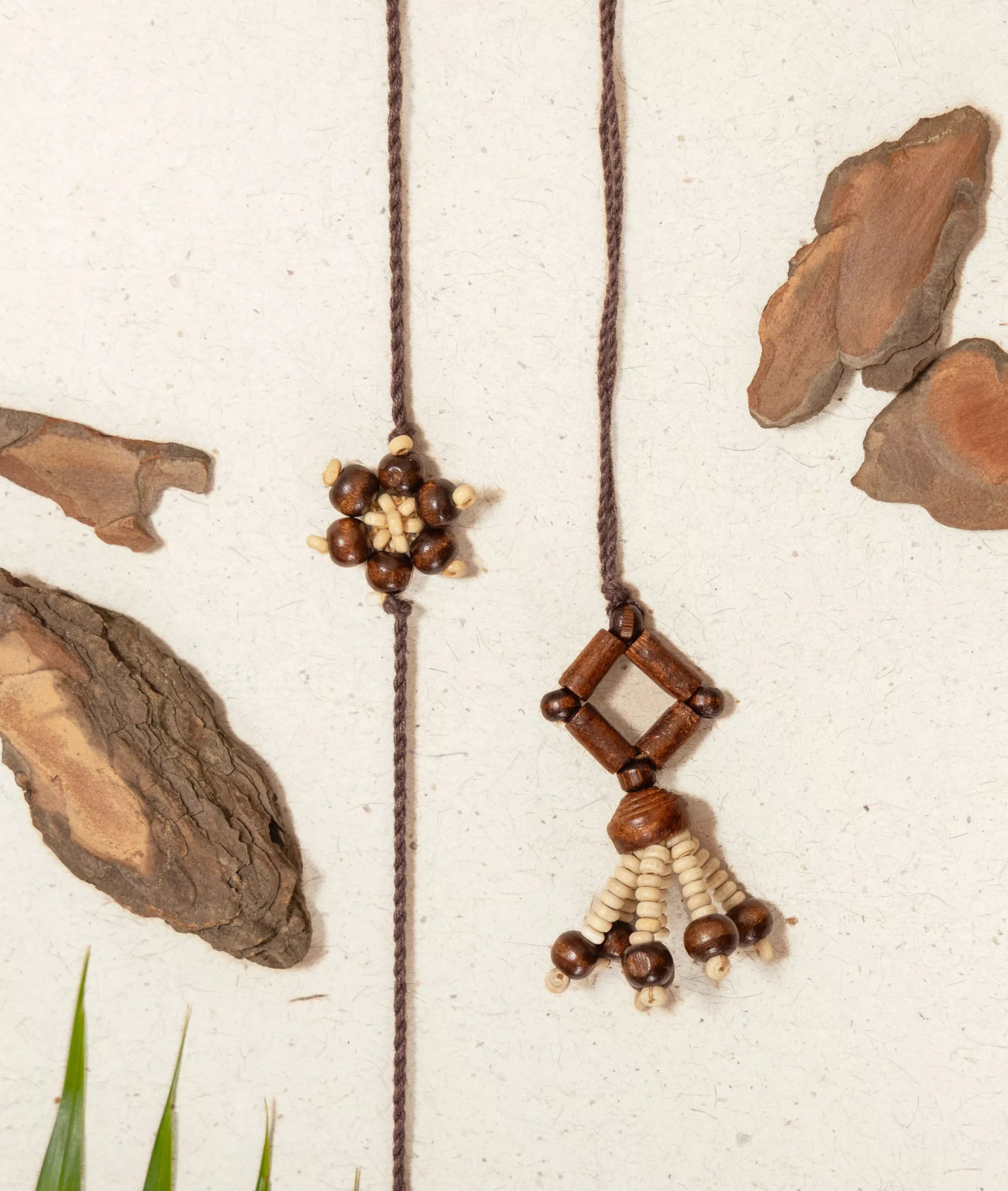 Rakhi | Chandan Phool Rakhi (Made From Cotton, Jute, Wooden beads & With Pressed Flower Petals) – Handcrafted – Eco Friendly – Nature’s Soul - Single Piece