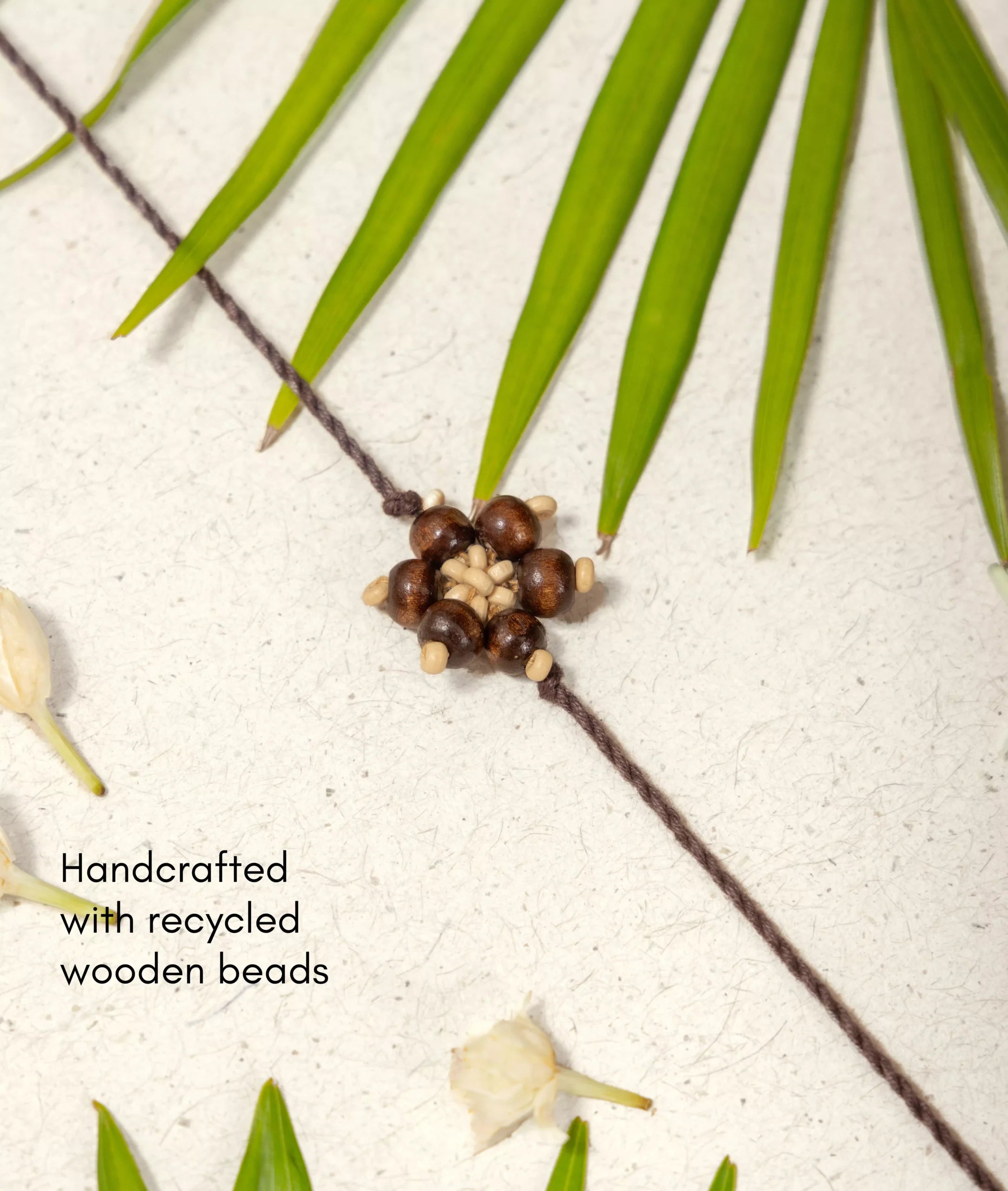 Rakhi | Chandan Phool Rakhi (Made From Cotton, Jute, Wooden beads & With Pressed Flower Petals) – Handcrafted – Eco Friendly – Nature’s Soul - Single Piece