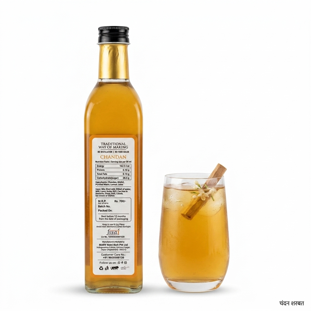 Sharbat | Chandan Sharbat - Taste Of Rajputana - No Added Distillation & No Food Color - 5s Farm - 700ml