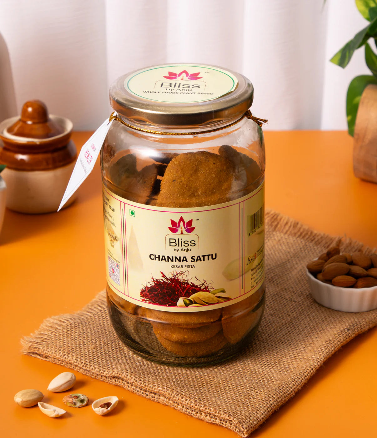 Biscuits | Channa Sattu Kesar Pista With Gud – Gluten Free, Preservatives Free, Butter Free & Refined Sugar Free - Bliss Box Foods – 200gm