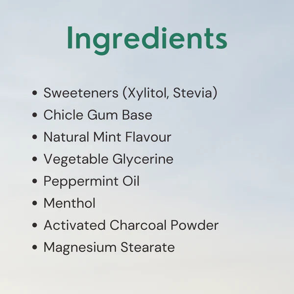 Charcoal Mint Chewing Gum - Sweet - 15 Pieces Per Pack - Natural - Indian - Vegan, Sugar Free & Plastic Free - Gud Gum - 21gm