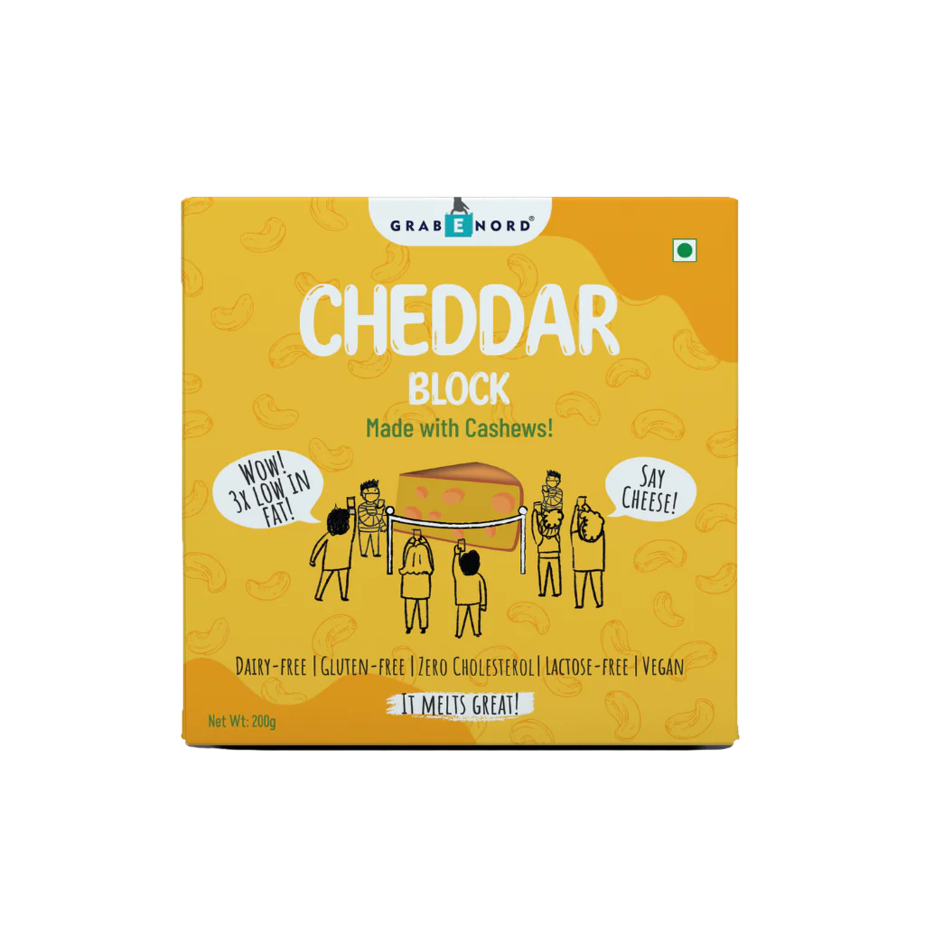 Cheddar Cheese | Block (Made With Cashew) – Vegan, Gluten Free, Cruelty Free, Cholesterol Free & Dairy Free – Grabenord – 200gm
