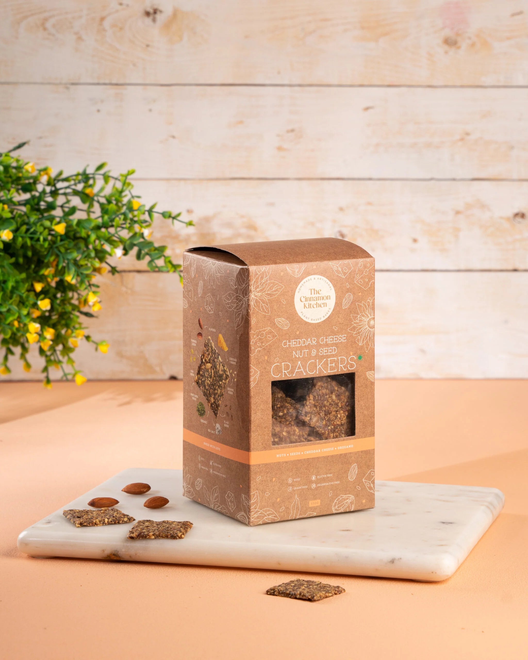 Cheddar Cheese Crackers - Vegan, Gluten Free, Sugar Free, Keto Friendly & Low Calorie - The Cinnamon Kitchen - 150gm