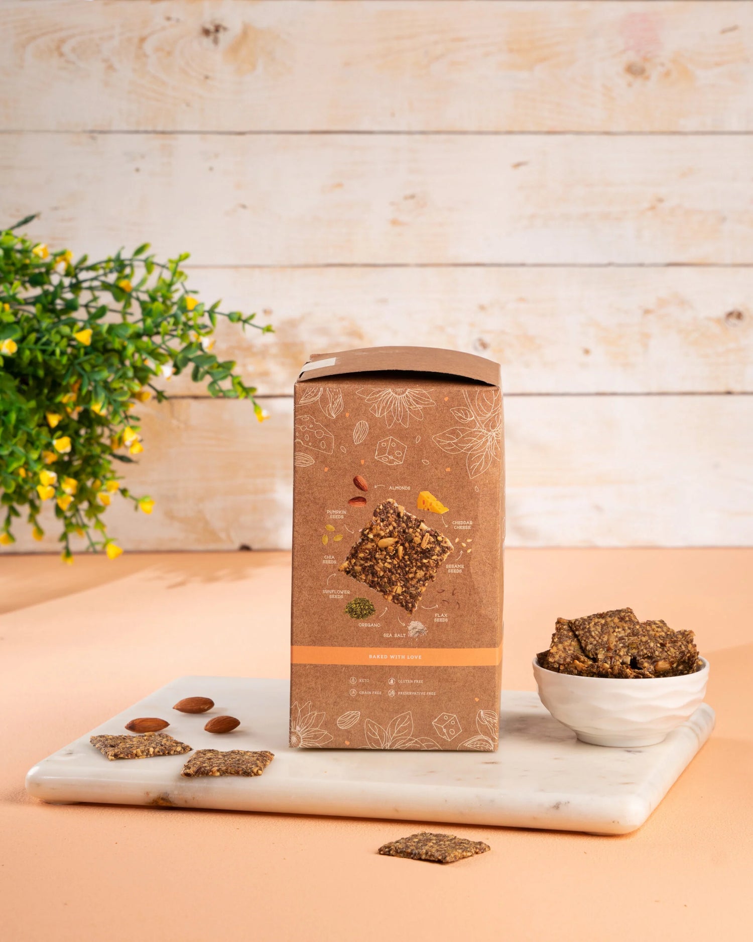 Cheddar Cheese Crackers - Vegan, Gluten Free, Sugar Free, Keto Friendly & Low Calorie - The Cinnamon Kitchen - 150gm