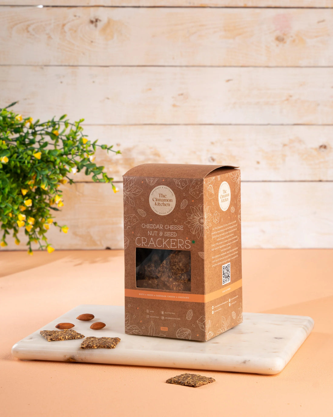 Cheddar Cheese Crackers - Vegan, Gluten Free, Sugar Free, Keto Friendly & Low Calorie - The Cinnamon Kitchen - 150gm