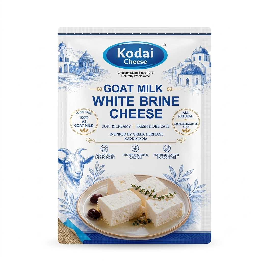 Cheese | White Brine Cheese ( Goat Milk) -100% A2 Goat Milk -No Preservatives- Kodai - 200gm