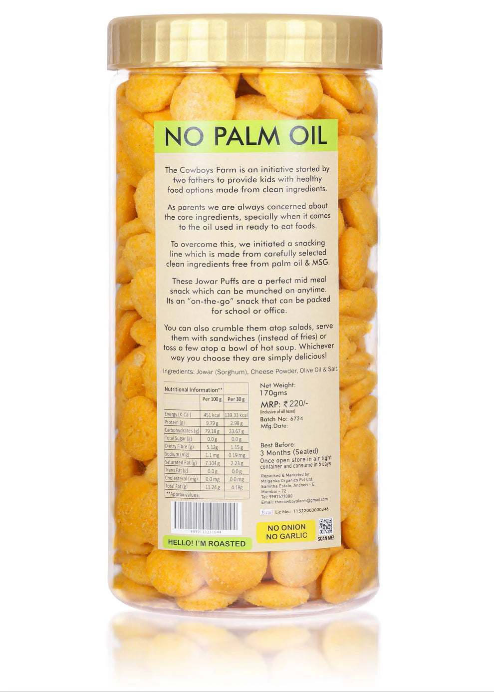 Jowar Puffs | Cheese - Baked - Gluten Free, High on Fibre, Diabetic Friendly & No Msg – The Cow Boys Farm – 170gm