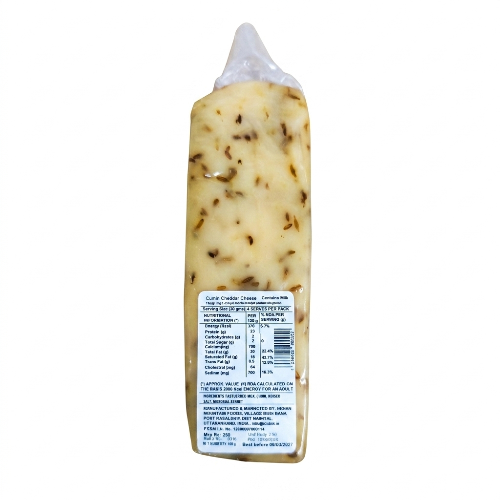 Cheese | Cheddar Cheese (Cumin) - 100% Natural - Pasteurized – No Added Preservatives - Old Hill – 200gm