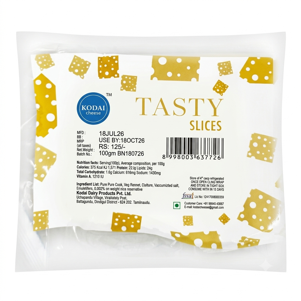 Cheese |Tasty Slices -100% Natural – Pasteurized - Kodai – 100gm