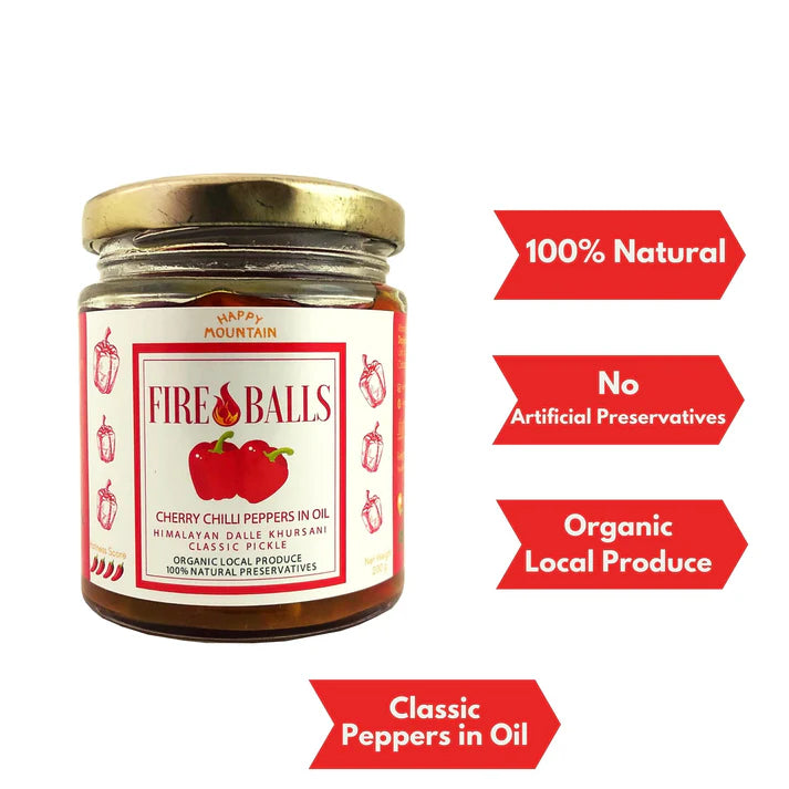 Pickle | Cherry Chilli Peppers In Oil Himalayan Dalle Khursani (Classic Pickle) – Fire Balls – Organic Local Produce – 100% Natural Preservatives – Vegan – Happy Mountain – 200gm