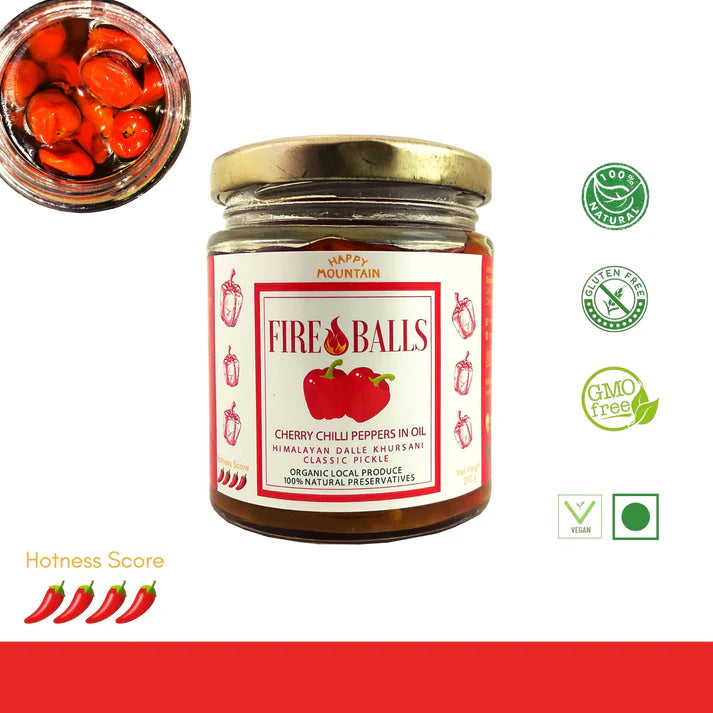 Pickle | Cherry Chilli Peppers In Oil Himalayan Dalle Khursani (Classic Pickle) – Fire Balls – Organic Local Produce – 100% Natural Preservatives – Vegan – Happy Mountain – 200gm