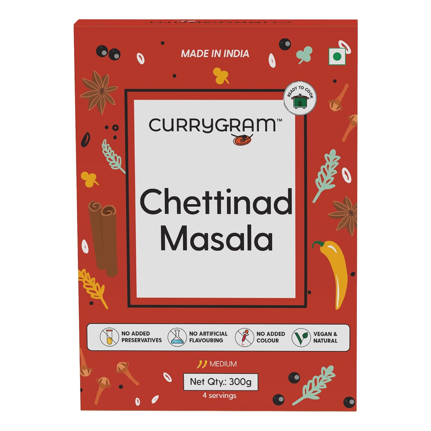 Chettinad Masala | Read To Cook Gravy – Natural - Vegan, No Added Preservatives, No Artificial Flavouring & No Added colour - Currygram – 300gm
