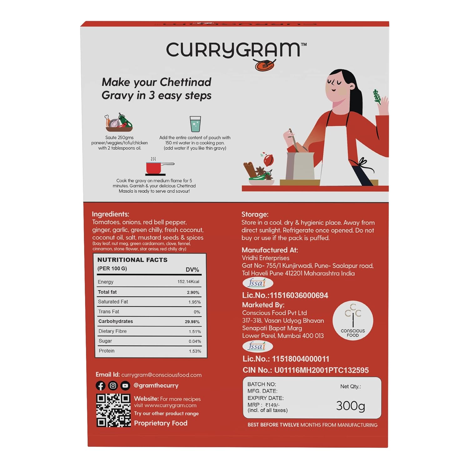 Chettinad Masala | Read To Cook Gravy – Natural - Vegan, No Added Preservatives, No Artificial Flavouring & No Added colour - Currygram – 300gm