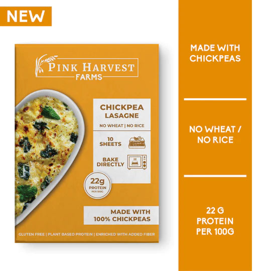 Pasta | Chickpea Lasagne - Natural - Indian – Vegan, Gluten Free, High Protein, Enriched With Added Fiber, No Wheat & No Rice – Pink Harvest Farms – 200gm