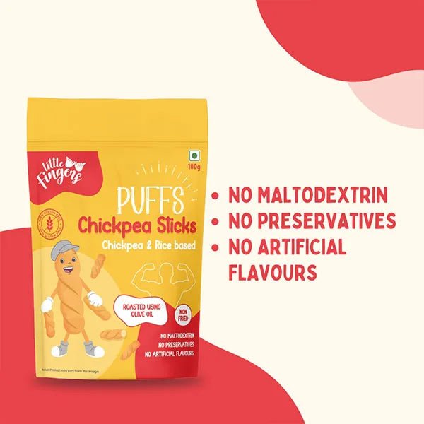 Puffs | Chickpea Sticks Puffs (Chickpea & Rice Based)-Magic Masala-Gluten Free -Roasted Using Olive Oil – Gluten Free- No Added Preservatives ,No Palm Oil, Refined Sugar –Little Fingers– 100gm