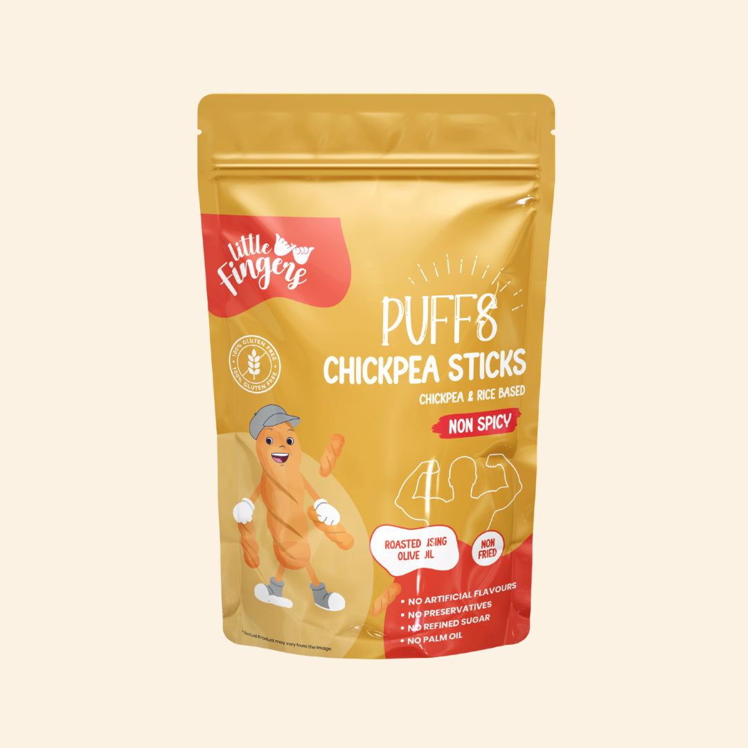 Puffs | Chickpea Sticks Puffs (Chickpea & Rice Based)-Non Spicy-Gluten Free -Roasted Using Olive Oil – Gluten Free- No Added Preservatives ,No Palm Oil, Refined Sugar –Little Fingers– 100gm