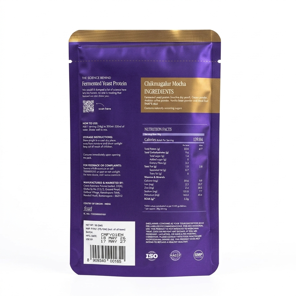 Protein Powder | Chikmagalur Mocha (24g Protein Per Serving) - Fermented Yeast Protein – No Nonsense – No Added Sugar, No Added Sugar & No Added Artificial Flavours – Cosmix – 38gm