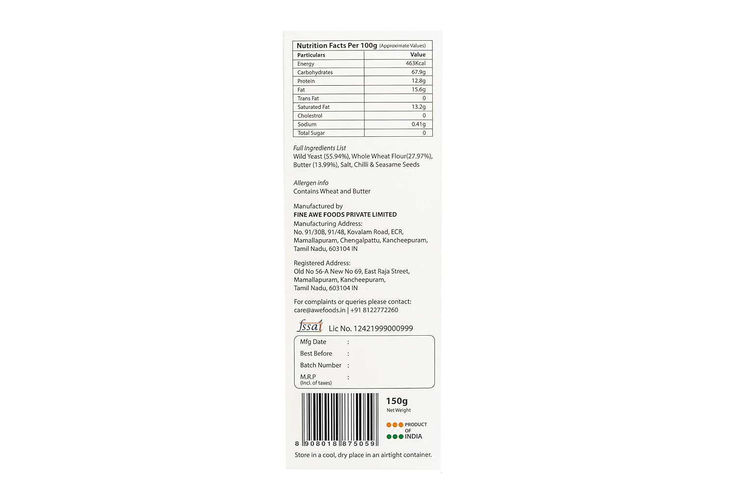 Sourdough Crackers | (Chili & Sesame) – Preservatives Free & No Msg – Awe – 150gm