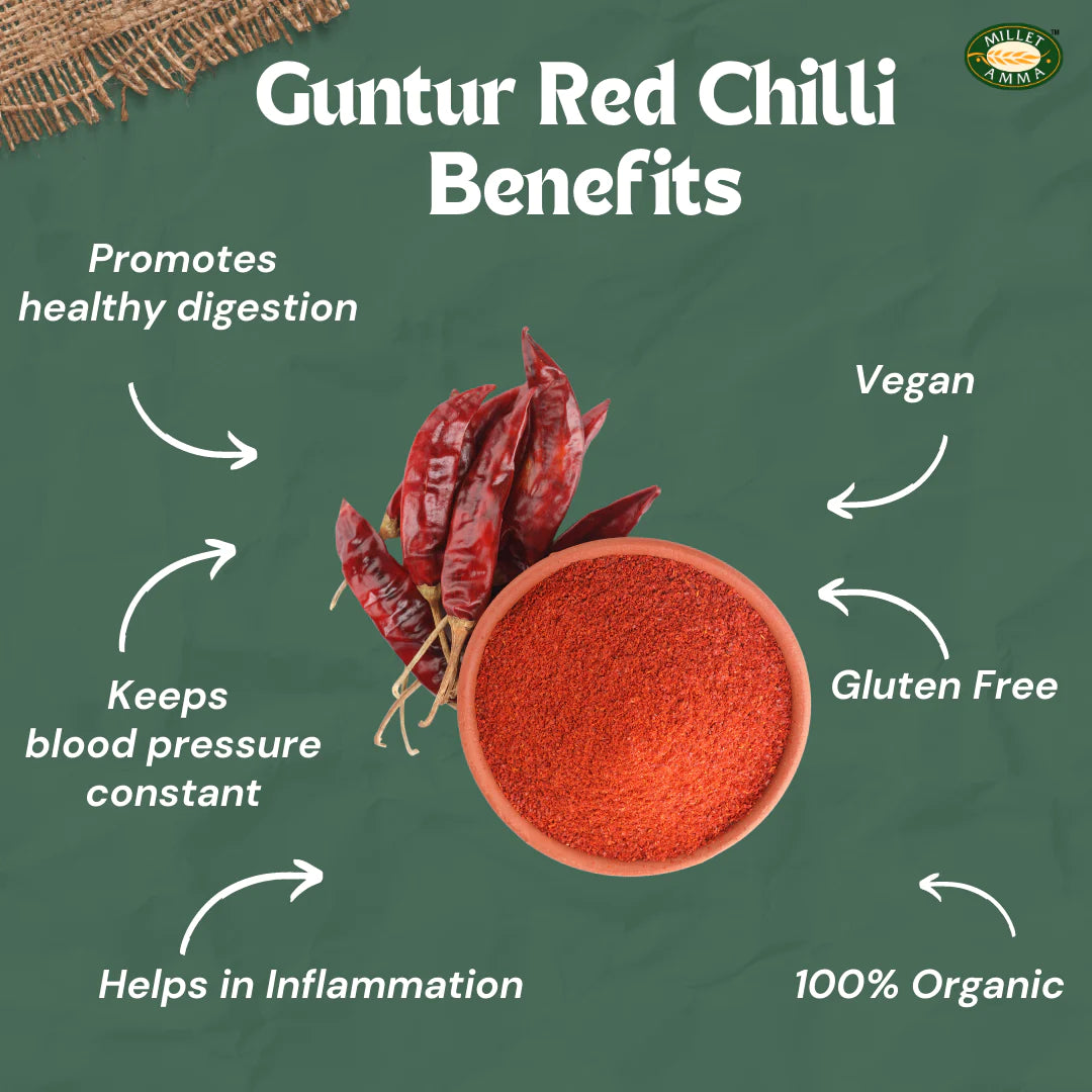 Chilli Whole | Red (Guntur) - Organic - Vegan & Gluten Free - Millet Amma - 100gm