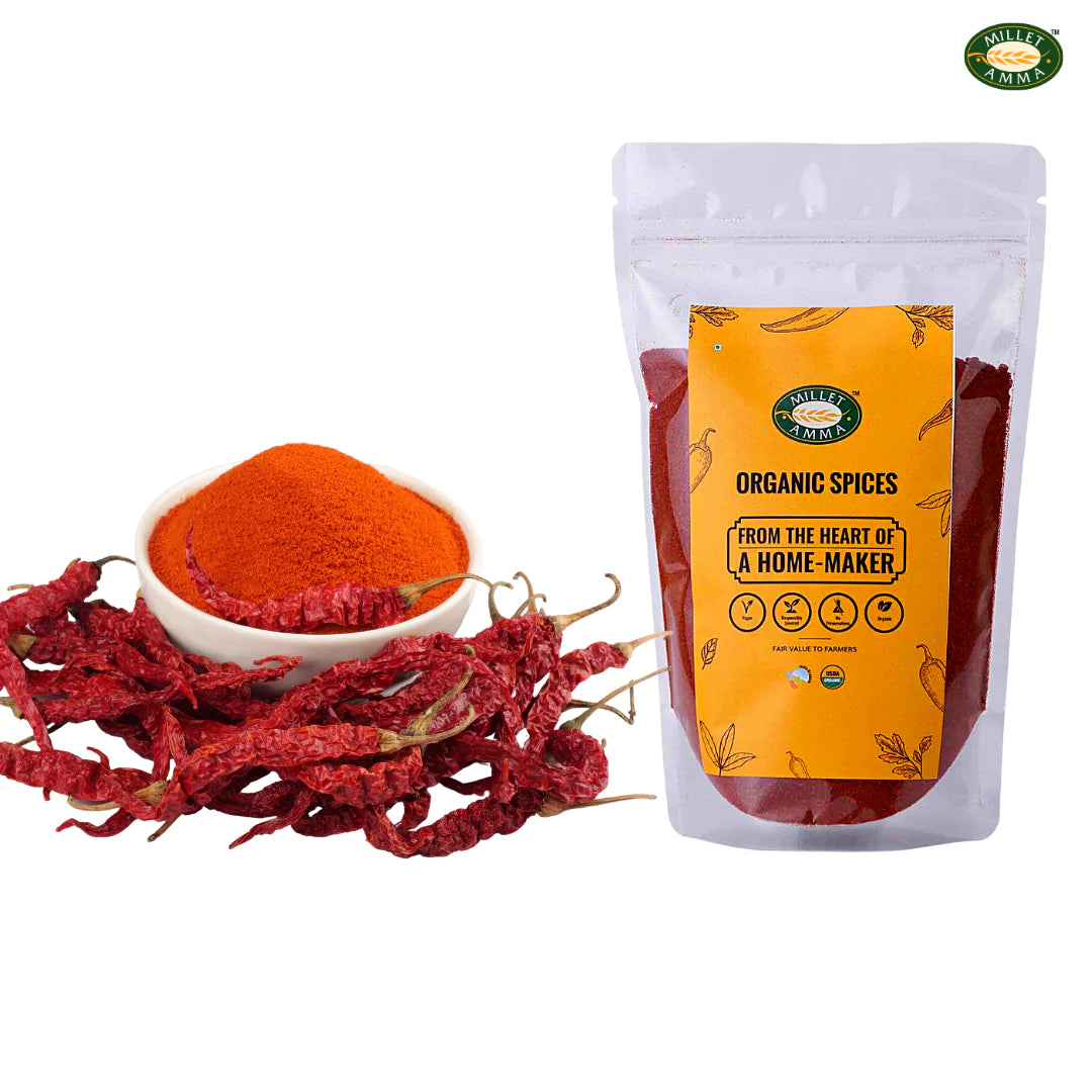 Chilli Whole | Red (Guntur) - Organic - Vegan & Gluten Free - Millet Amma - 100gm