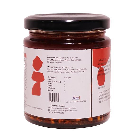 Sauce | Chilli Garlic Crisp (Made With Olive Oil & Flax Seed Oil) – No Added Preservatives & Additives Free – Tatva Hills – 160gm