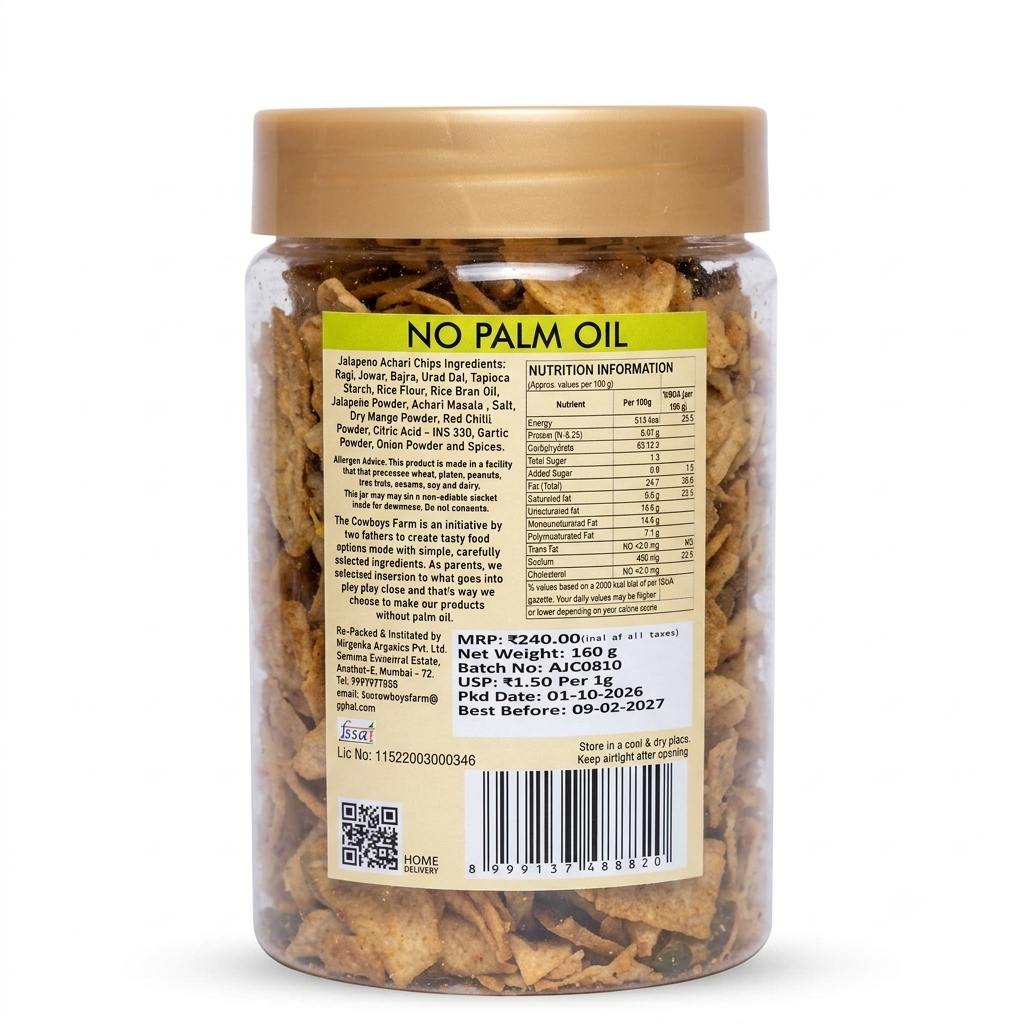 Chips | Multi Millet Jalapeno Achari Chips - No Palm Oil & No Added Preservatives - The Cow Boys Farm – 160gm