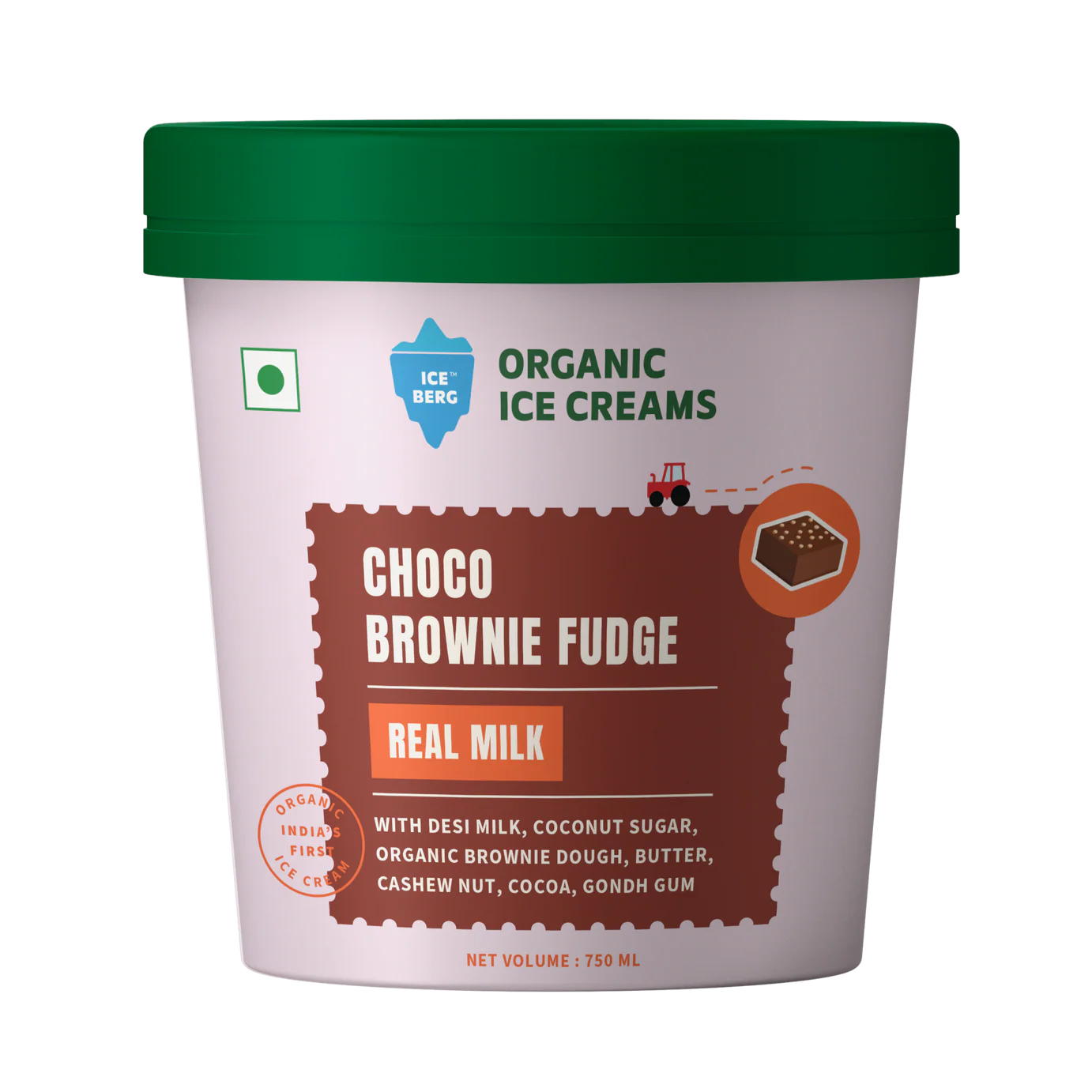 Ice Cream | Choco Brownie Fudge Ice Cream (Made From Real Milk, Gondh Gum, Organic Butter, Choco Brownie Fudge ) - Churned with authentic & Real Ingredients - Iceberg Organic Ice Cream - 750ml