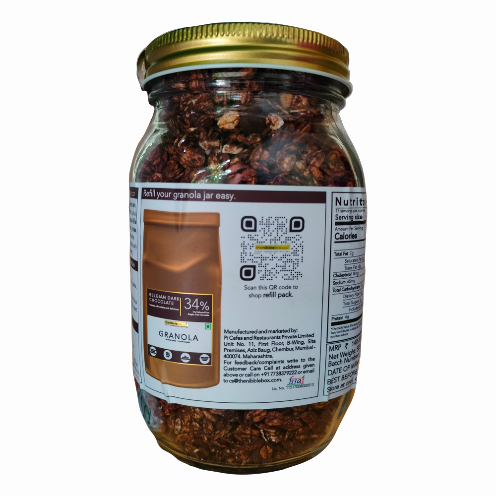 Granola | Chocohazelnut Chuckwagon Granola (40% Dry Fruits + Pure Dark Chocolate) - Vegan, Gluten Free - The Nibble Box - 500gm