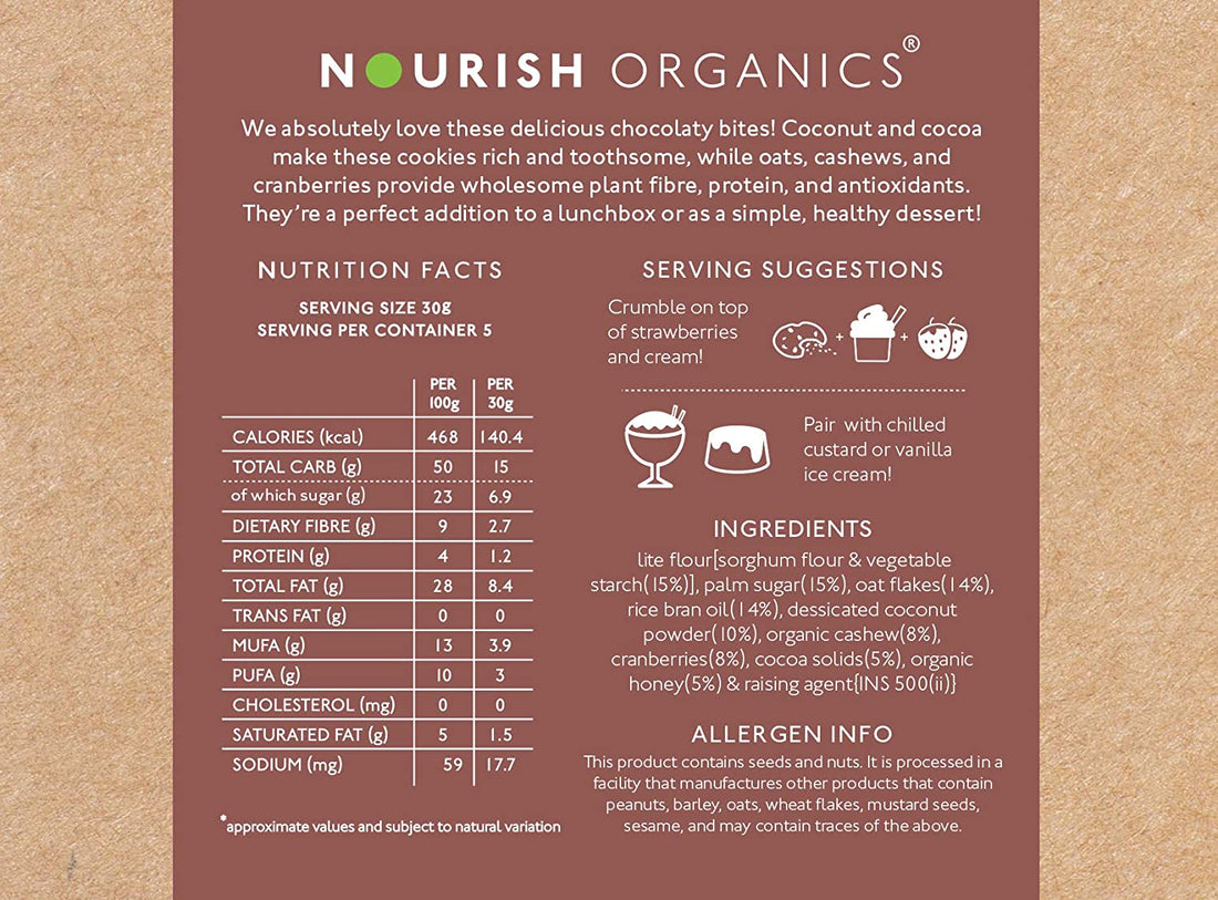 Cookies | Chocolate Coconut Cookies – Gluten-Free, Sugar Free, Lactose Free, Low Calorie, Wheat Free & Fat Free - Nourish Organics – 150gm