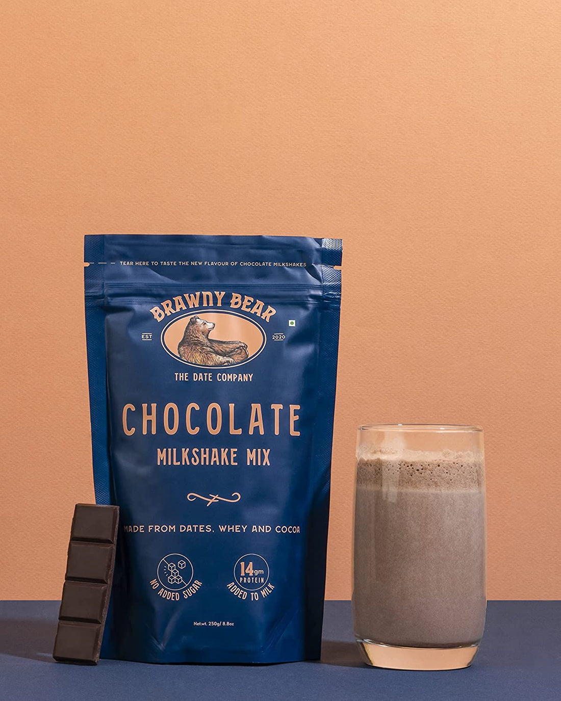 Chocolate Milkshake Mix Made From Dates, Whey & Cocoa - No Added Sugar, High Fibre & Rich In Iron - Brawny Bear - 250gm