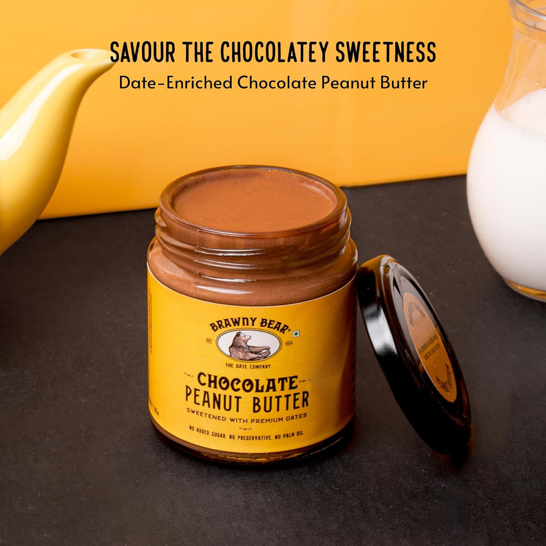 Peanut Butter | Chocolate Peanut Butter Sweetened With Premium Dates - No Added Sugar, High In Protein, No Trans Fat & No Palm Oil - Brawny Bear - 200gm