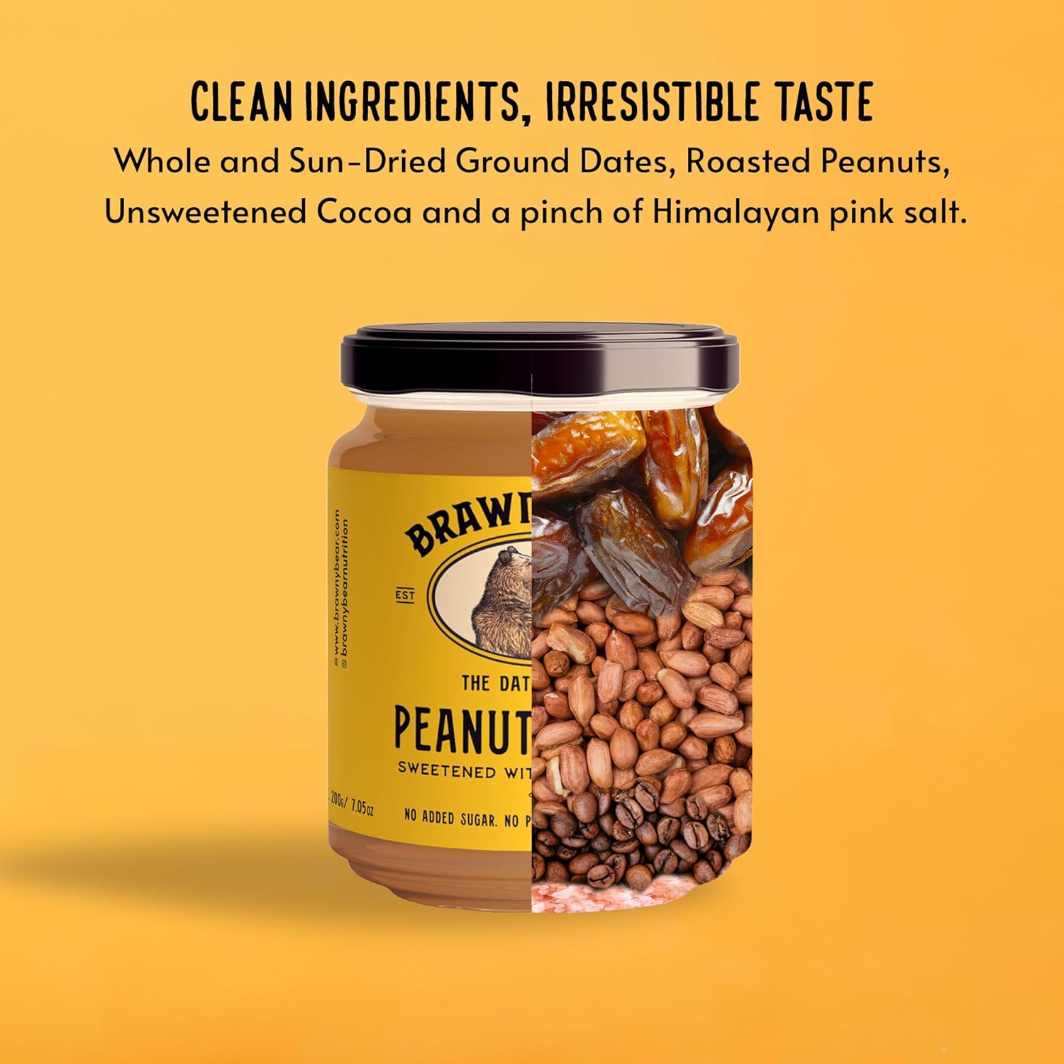 Peanut Butter | Chocolate Peanut Butter Sweetened With Premium Dates - No Added Sugar, High In Protein, No Trans Fat & No Palm Oil - Brawny Bear - 200gm