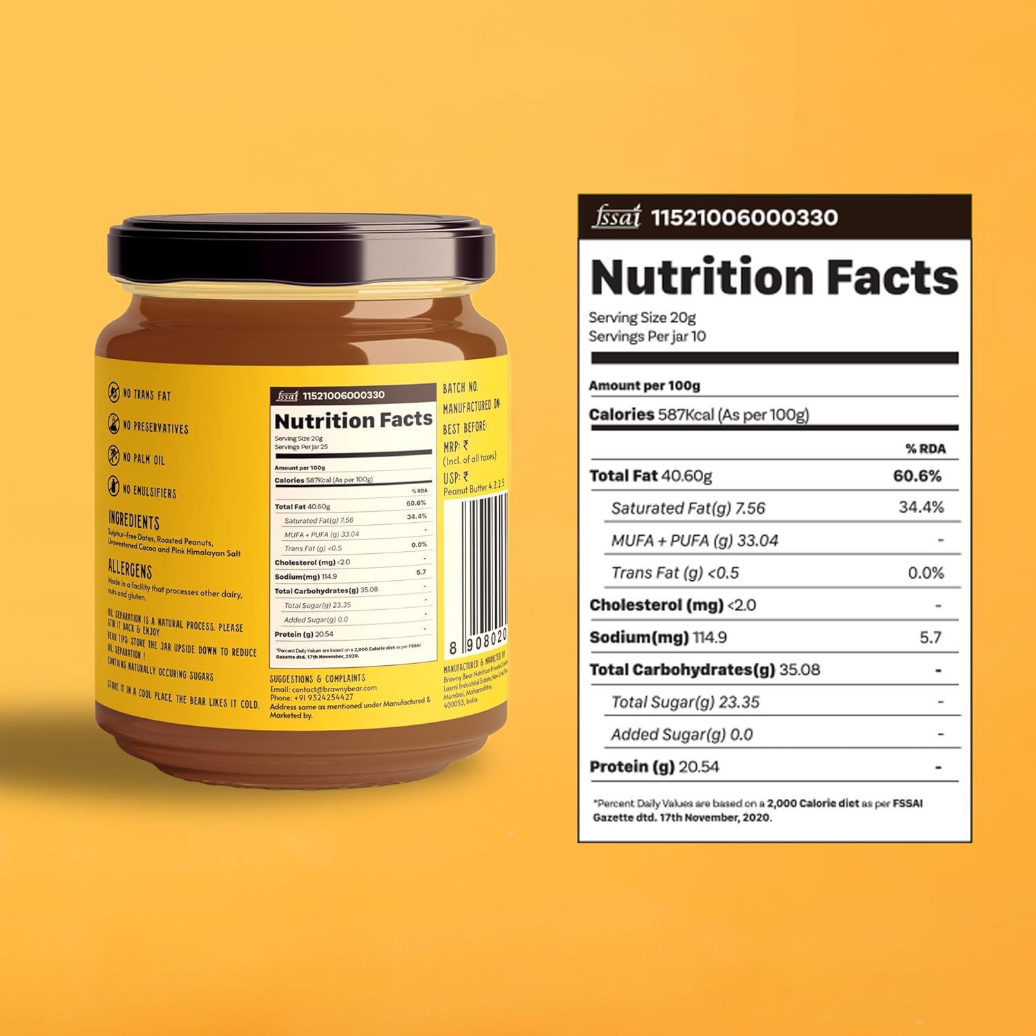 Peanut Butter | Chocolate Peanut Butter Sweetened With Premium Dates - No Added Sugar, High In Protein, No Trans Fat & No Palm Oil - Brawny Bear - 200gm